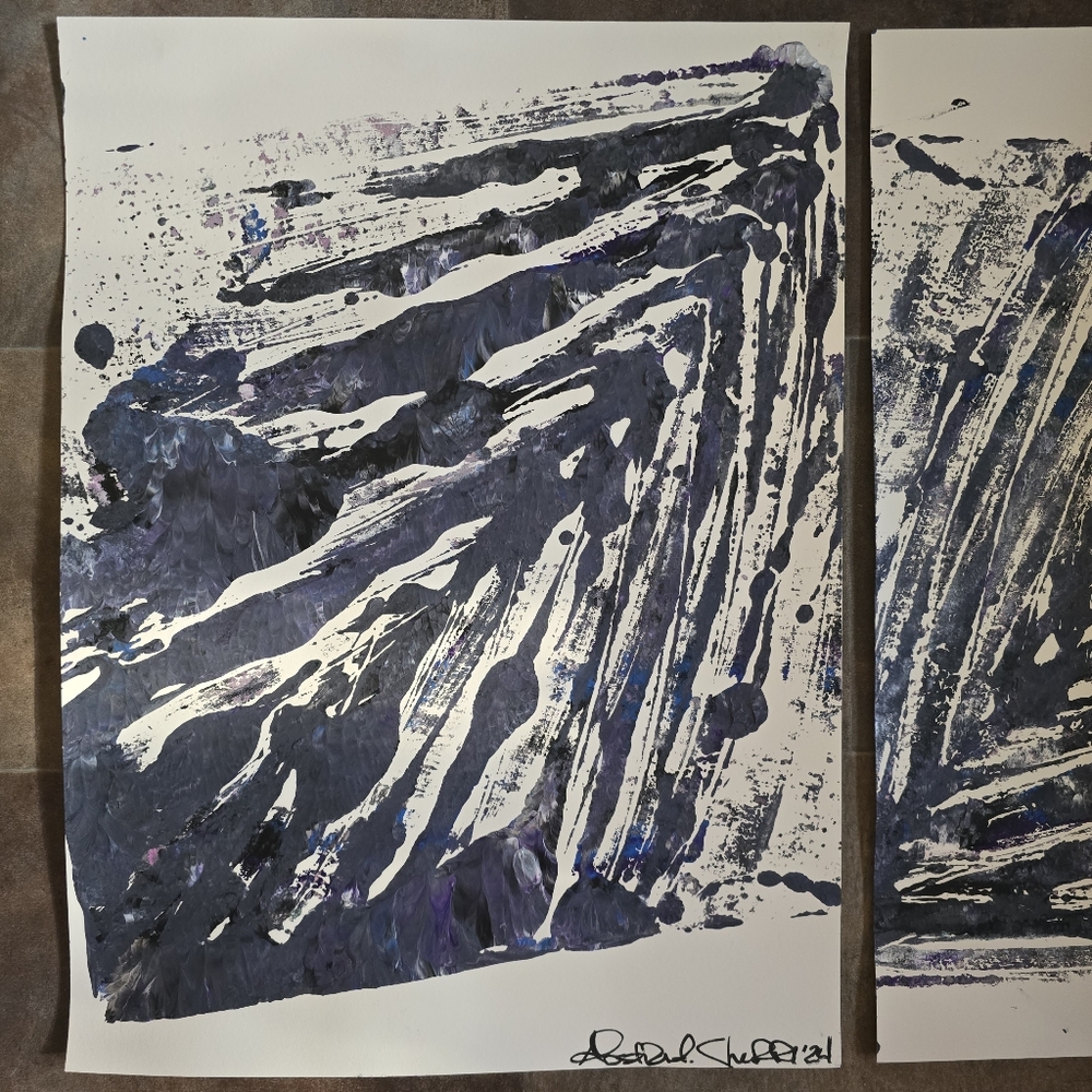 2 HANDCRAFTED Abstract Feather Painting HANDPAINTED HANDMADE Framed Wall Art - Picture 4 of 17